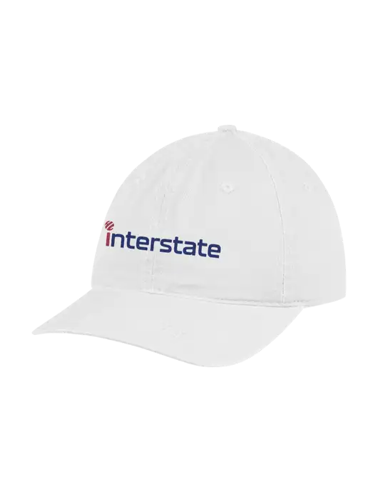 Garment Washed Unstructured Twill White Cap w/Interstate Logo
