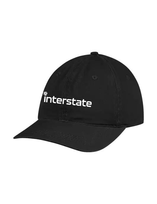 Garment Washed Unstructured Twill Black Cap w/Interstate Logo