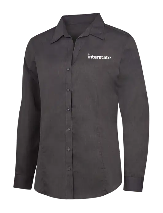 Womens Soft Black Crosshatch Easy Care Shirt w/Interstate Logo