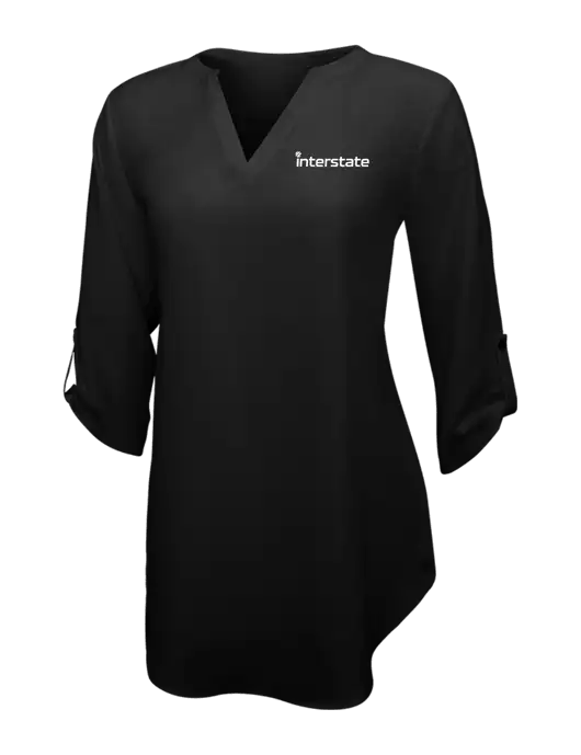 Womens Black 3/4 Sleeve Tunic Blouse w/Interstate Logo