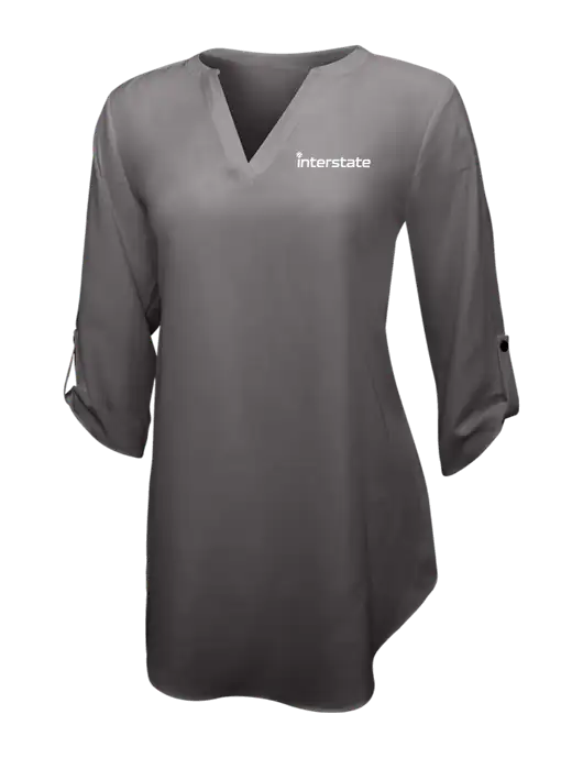 Dark Grey Womens 3/4 Sleeve Tunic Blouse w/Interstate Logo