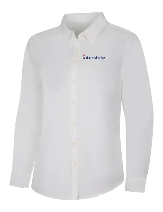 Womens White Long Sleeve Superpro React Twill Shirt w/Interstate Logo