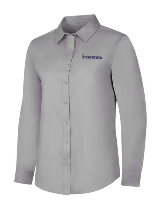 Light Grey Womens Long Sleeve Superpro React Twill Shirt w/Interstate Logo