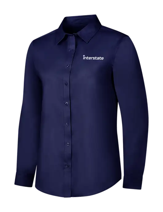Navy Womens Long Sleeve Superpro React Twill Shirt w/Interstate Logo