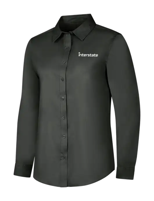 Dark Grey Womens Long Sleeve Superpro React Twill Shirt w/Interstate Logo