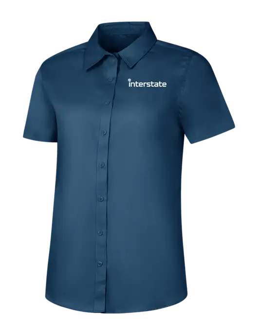 Womens Light Navy Short Sleeve Superpro React Twill Shirt w/Interstate Logo