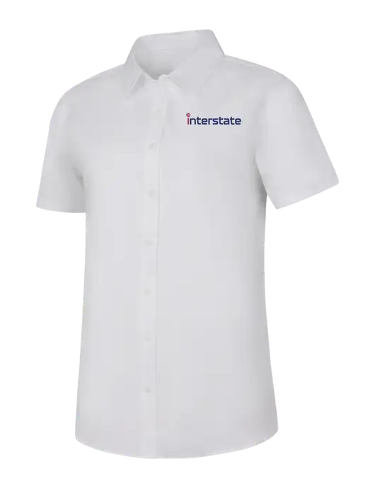 Womens White Short Sleeve Superpro React Twill Shirt w/Interstate Logo