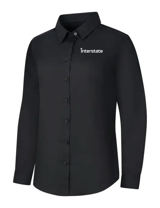 Womens Black Long Sleeve Carefree Poplin Shirt w/Interstate Logo
