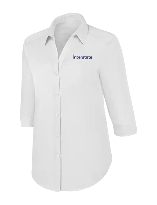 Womens White 3/4 Sleeve Carefree Poplin Shirt w/Interstate Logo