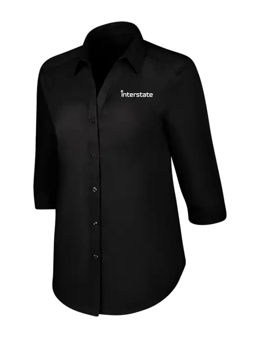 Womens Black 3/4 Sleeve Carefree Poplin Shirt w/Interstate Logo
