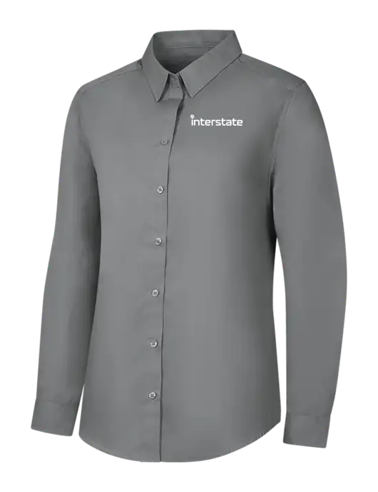 Womens Medium Grey Long Sleeve Carefree Poplin Shirt w/Interstate Logo