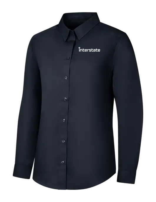 Womens River Blue Navy Long Sleeve Carefree Poplin Shirt w/Interstate Logo