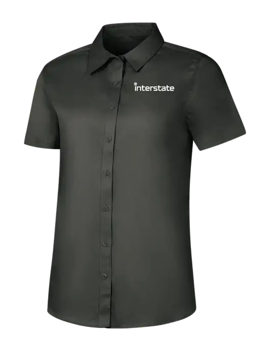 Womens Dark Grey Short Sleeve Superpro React Twill Shirt w/Interstate Logo