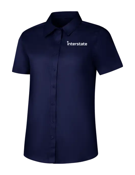 Womens Navy Short Sleeve Superpro React Twill Shirt w/Interstate Logo