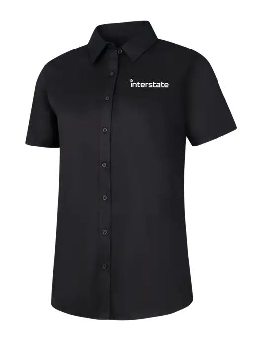 Womens Black Short Sleeve Superpro React Twill Shirt w/Interstate Logo