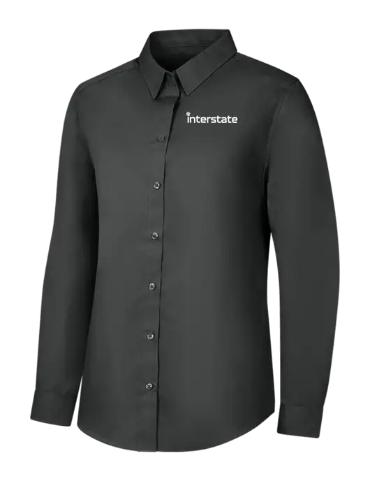 Womens Dark Grey Long Sleeve Carefree Poplin Shirt w/Interstate Logo