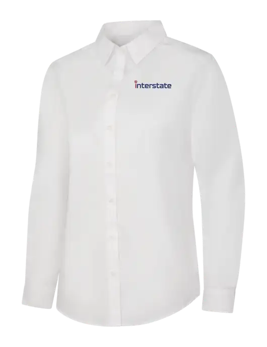 Womens White Long Sleeve Carefree Poplin Shirt w/Interstate Logo
