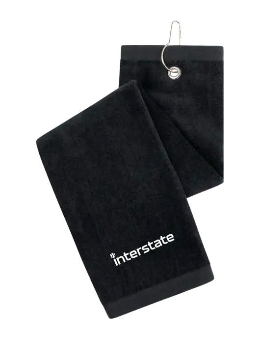 Black Tri-Fold Golf Towel with Grommet w/Interstate Logo