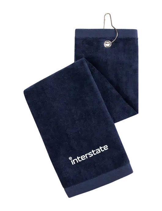 Navy Tri-Fold Golf Towel with Grommet w/Interstate Logo