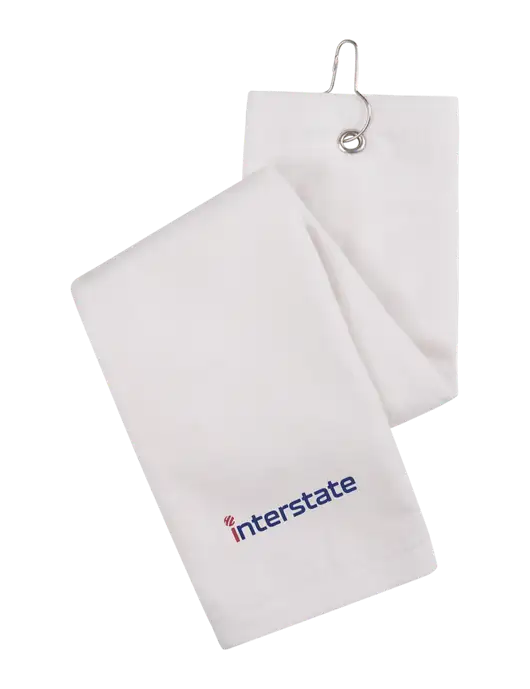 White Tri-Fold Golf Towel with Grommet w/Interstate Logo