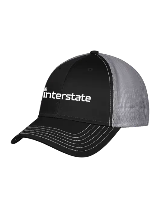 Black/Medium Dark Grey Mesh Trucker Cap Snap Back w/Interstate Logo