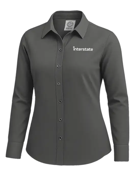Brooks Brothers Womens Dark Grey Wrinkle-Free Stretch Nailhead Shirt w/Interstate Logo