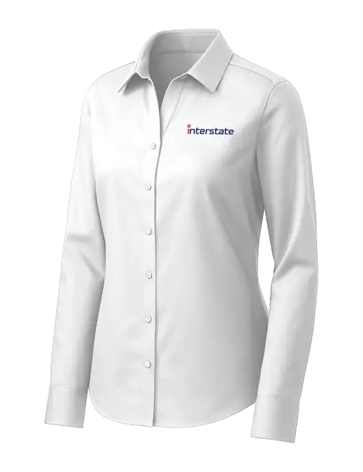 Brooks Brothers Womens White Wrinkle-Free Stretch Pinpoint Shirt w/Interstate Logo