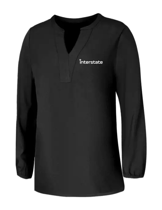 Mercer+Mettle Womens Deep Black Stretch Crepe 3/4 Sleeve Blouse w/Interstate Logo