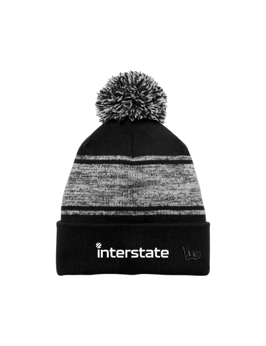 New Era Black/Charcoal Knit Chilled Pom Beanie w/Interstate Logo