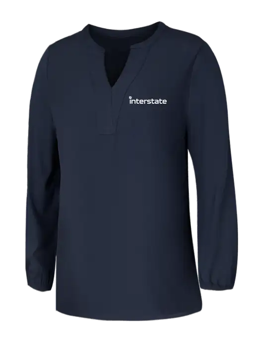 Mercer+Mettle Womens Navy Stretch Crepe 3/4 Sleeve Blouse w/Interstate Logo