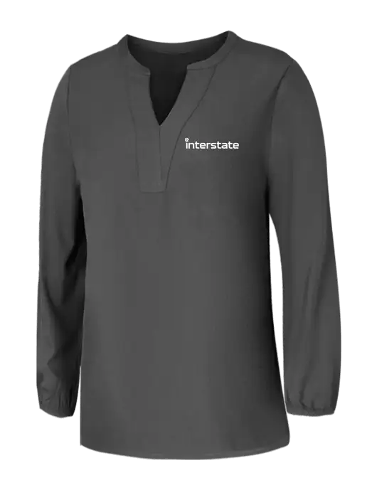 Mercer+Mettle Womens Dark Grey Stretch Crepe 3/4 Sleeve Blouse w/Interstate Logo