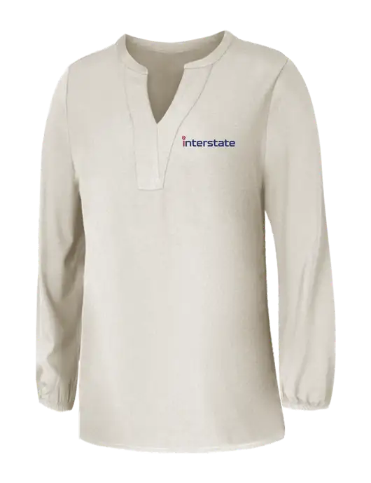 Mercer+Mettle Womens Ivory Stretch Crepe 3/4 Sleeve Blouse w/Interstate Logo