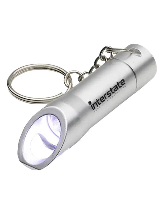 Silver Pocket LED Flashlight with Bottle Opener & Keychain w/Interstate Logo