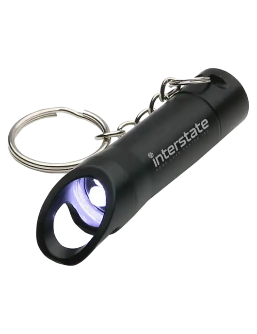 Black Pocket LED Flashlight with Bottle Opener & Keychain w/Interstate Logo