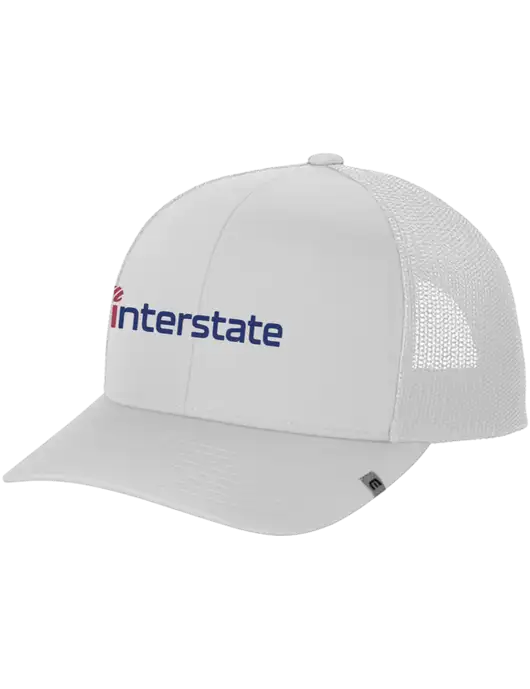 TravisMathew White Cruz Trucker Cap w/Interstate Logo