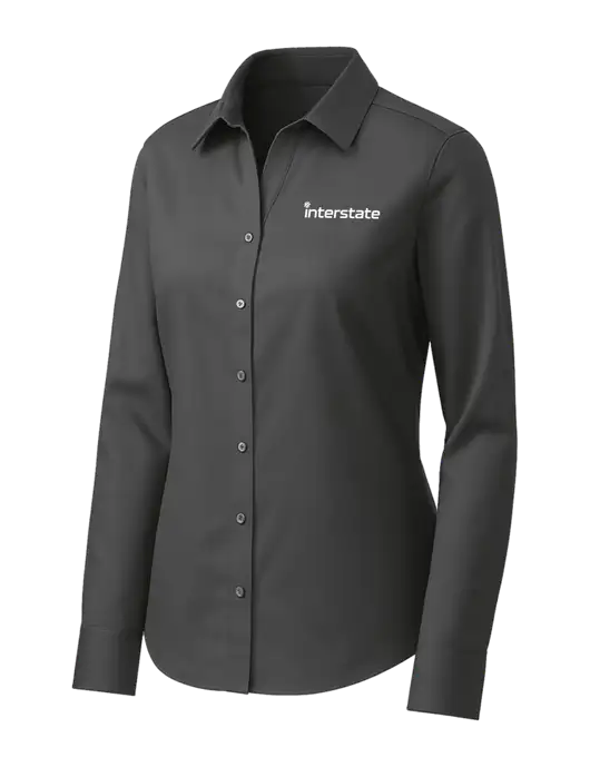 Brooks Brothers Womens Dark Grey Wrinkle-Free Stretch Pinpoint Shirt w/Interstate Logo