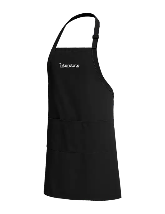 Easy Care Extra Long Bib Black Apron with Stain Release w/Interstate Logo