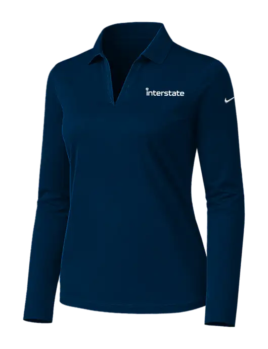 Nike Womens Navy Dri-FIT Micro Pique 2.0 Long Sleeve Polo w/Interstate Logo
