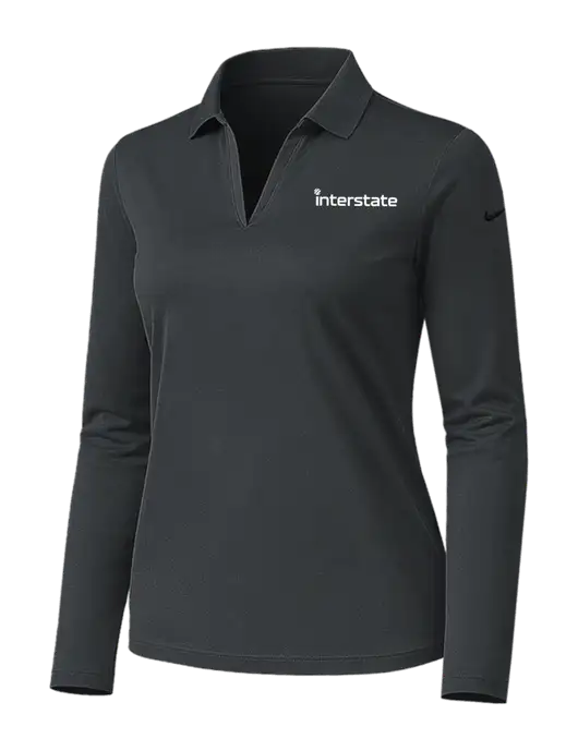 Nike Womens Dark Grey Dri-FIT Micro Pique 2.0 Long Sleeve Polo w/Interstate Logo