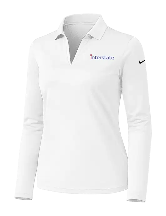 Nike Womens White Dri-FIT Micro Pique 2.0 Long Sleeve Polo w/Interstate Logo