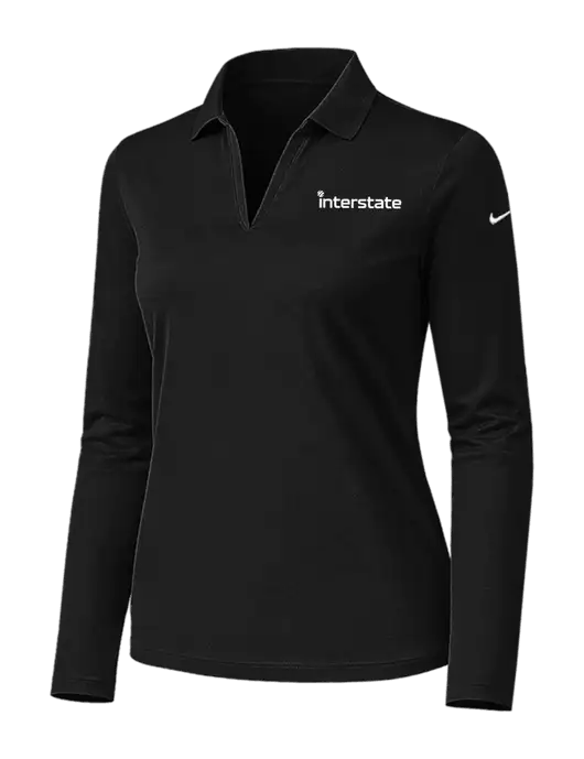 Nike Womens Black Dri-FIT Micro Pique 2.0 Long Sleeve Polo w/Interstate Logo