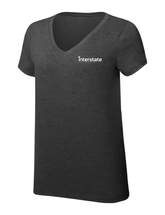 Womens Simply Soft V-Neck Black Frost 4.5oz  Poly/Combed Ring Spun Cotton T-Shirt w/Interstate Logo