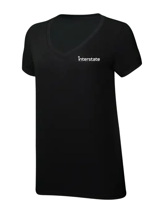 Womens Simply Soft V-Neck Black 4.5oz  Poly/Combed Ring Spun Cotton T-Shirt w/Interstate Logo