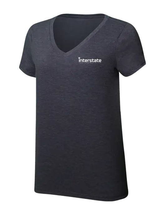 Womens Simply Soft V-Neck Heather Charcoal 4.5oz  Poly/Combed Ring Spun Cotton T-Shirt w/Interstate Logo