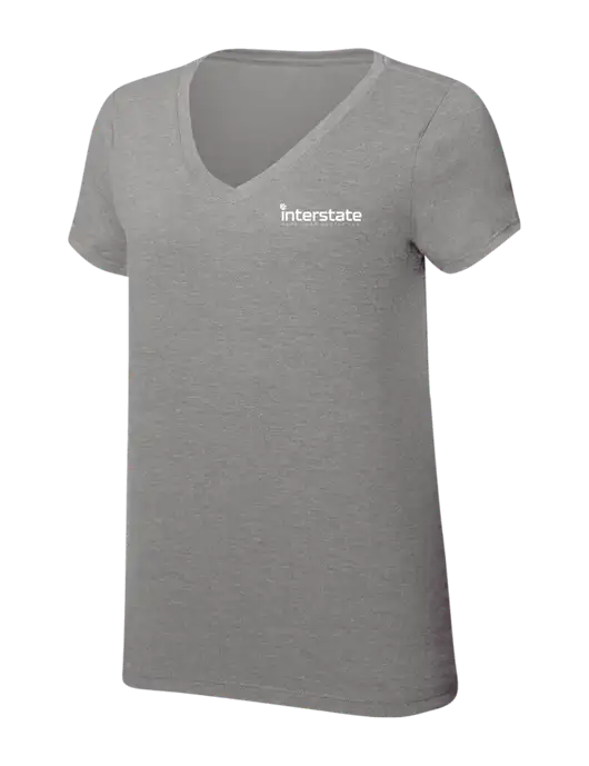 Womens Simply Soft V-Neck Grey Frost 4.5oz  Poly/Combed Ring Spun Cotton T-Shirt w/Interstate Logo