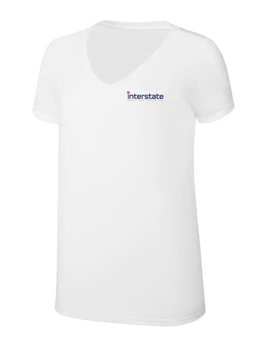 Womens Simply Soft V-Neck White 4.5oz  Poly/Combed Ring Spun Cotton T-Shirt w/Interstate Logo