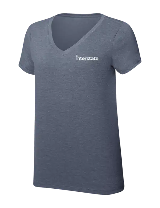Womens Simply Soft V-Neck Navy Frost 4.5oz  Poly/Combed Ring Spun Cotton T-Shirt w/Interstate Logo