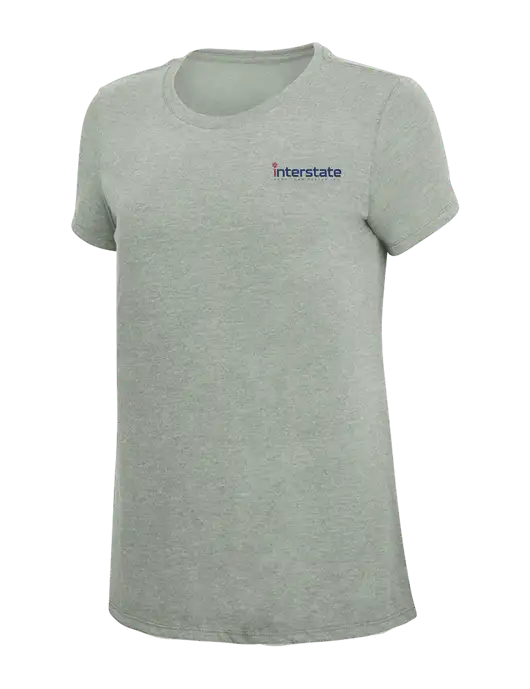 Womens Simply Soft Heathered Light Grey 4.5oz Poly/Combed Ring Spun Cotton T-Shirt w/Interstate Logo
