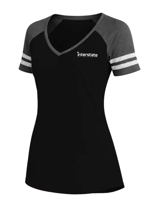 Womens Black/Charcoal Heather V-Neck Game Tee w/Interstate Logo