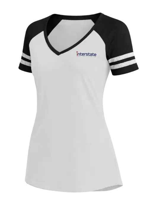 Womens White/Black V-Neck Game Tee w/Interstate Logo